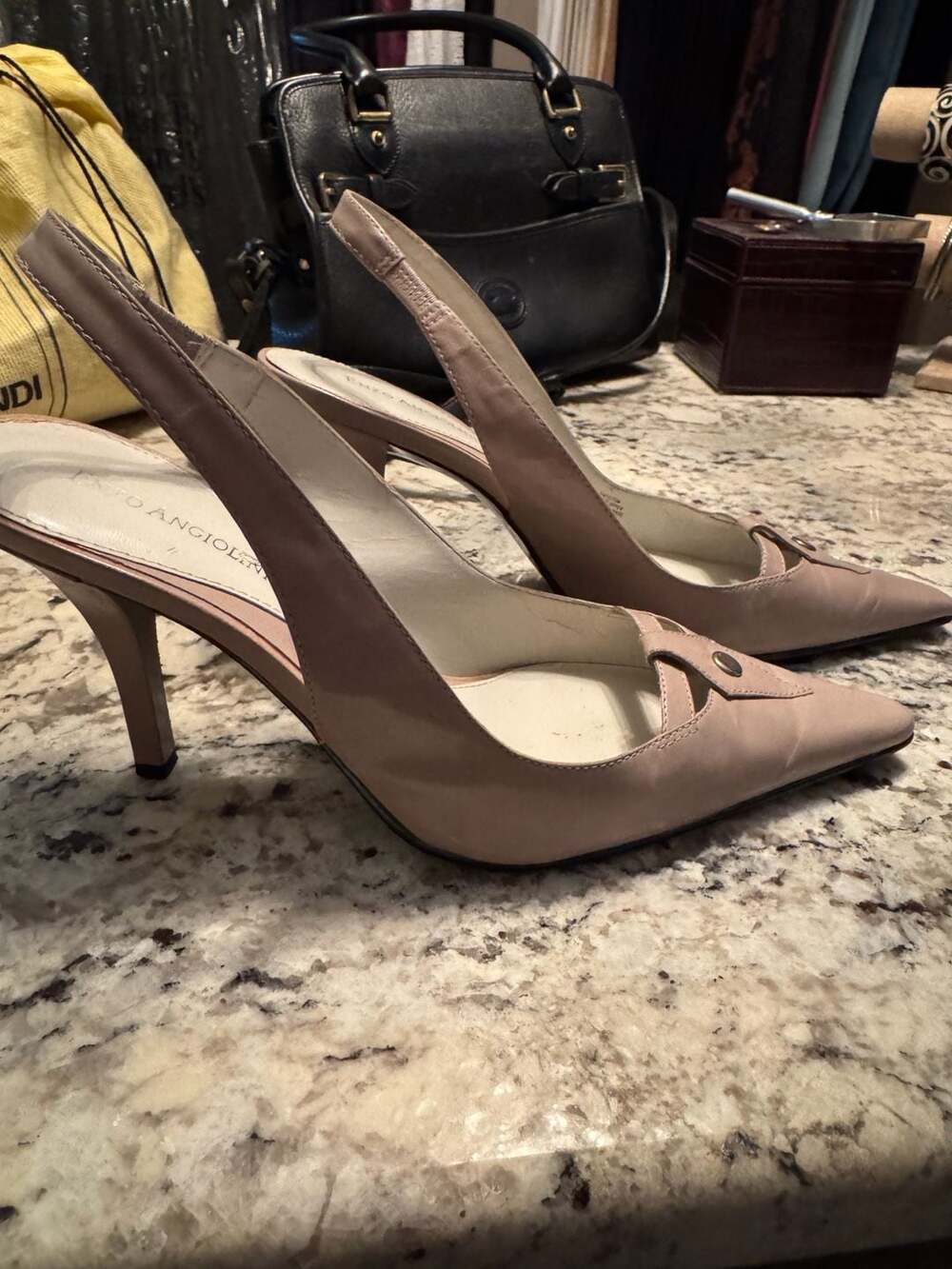 Enzo Angiolini Pointed Toe Leather Slingback Pumps with Stud Detail